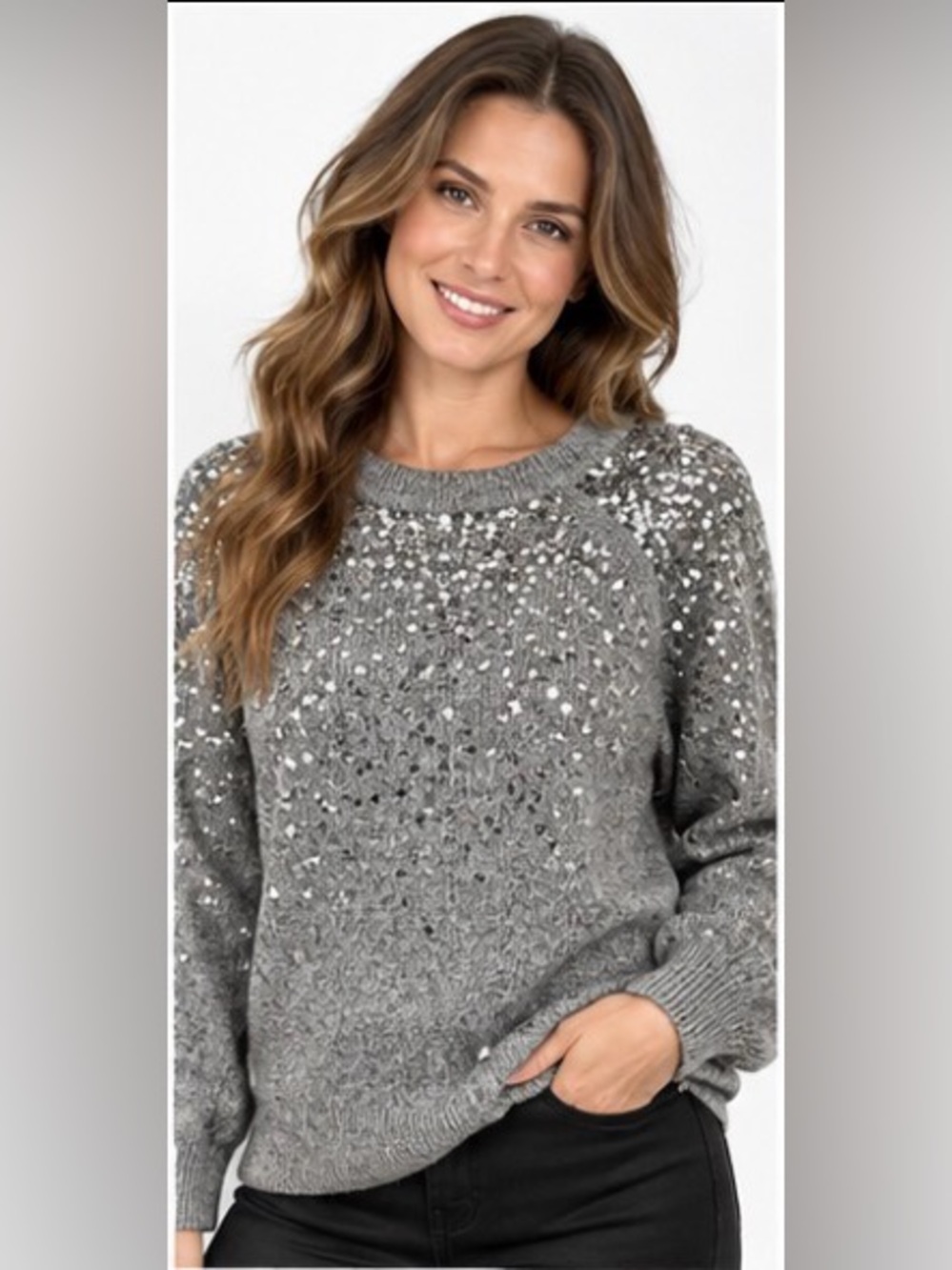 Vince Camuto Sequin Raglan Sweater Gray XXL NWT MSRP $69